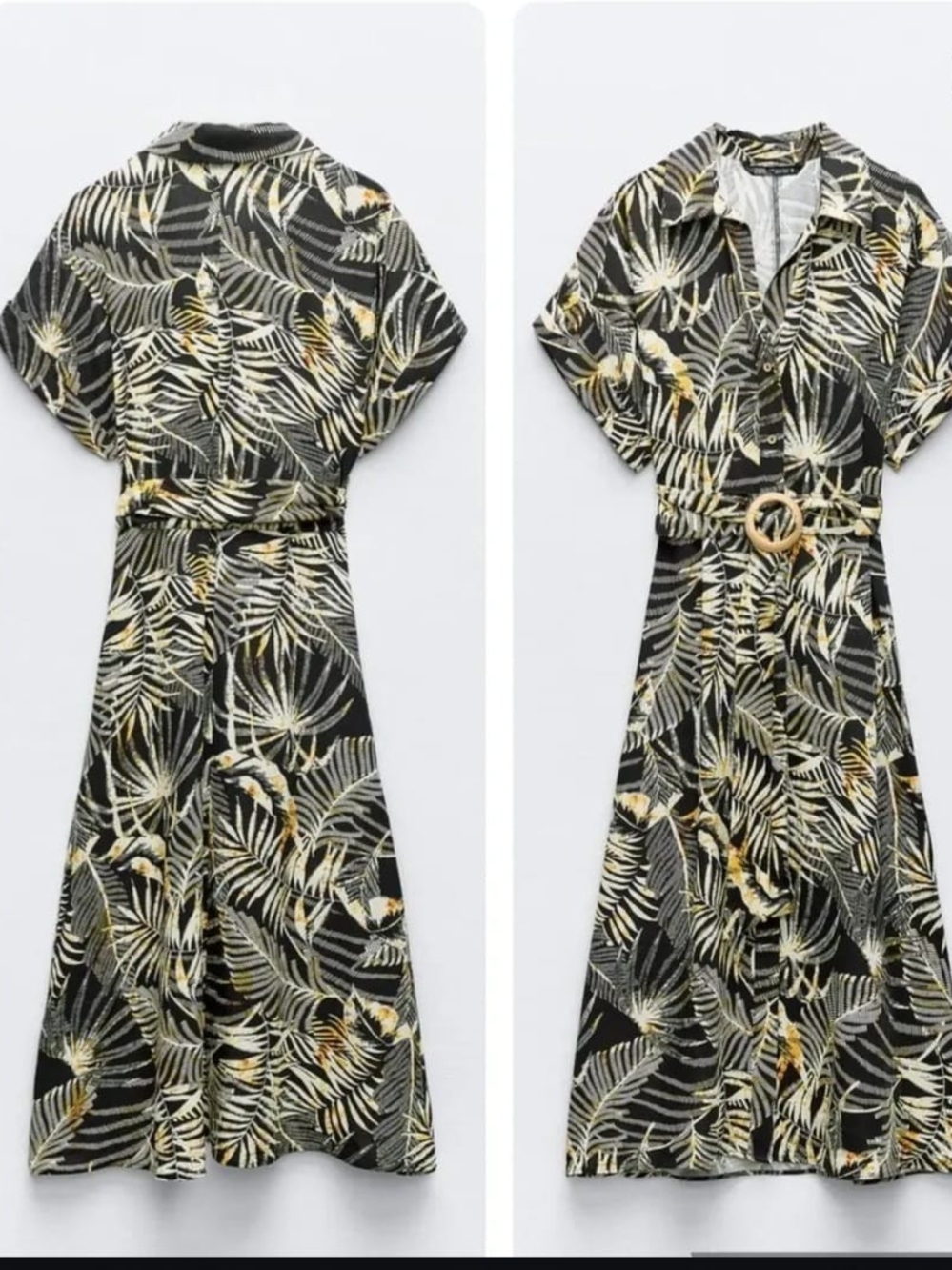 Zara Tropical Print Short-Sleeve Shirt Dress - Black & Cream